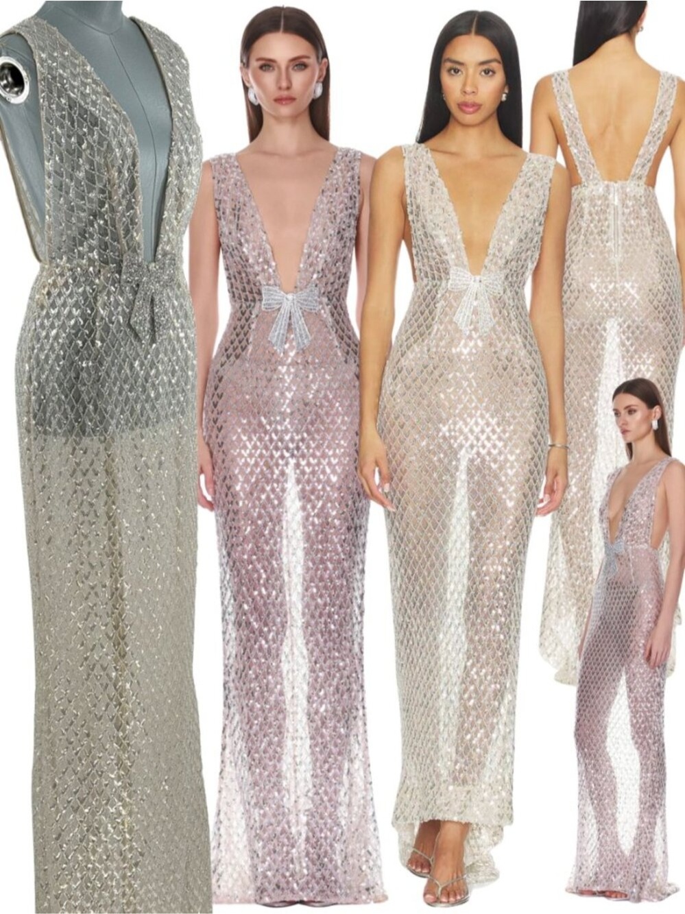 🆕 BRONX & BANCO 🧿 NWOT Liora Crystal Bridal Maxi Dress, Silver - Sz S US 4